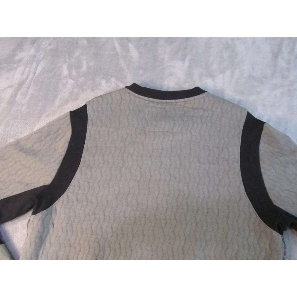 True Religion Mens Grey Quilted Crewneck Sweatshirt Black Contrast Large